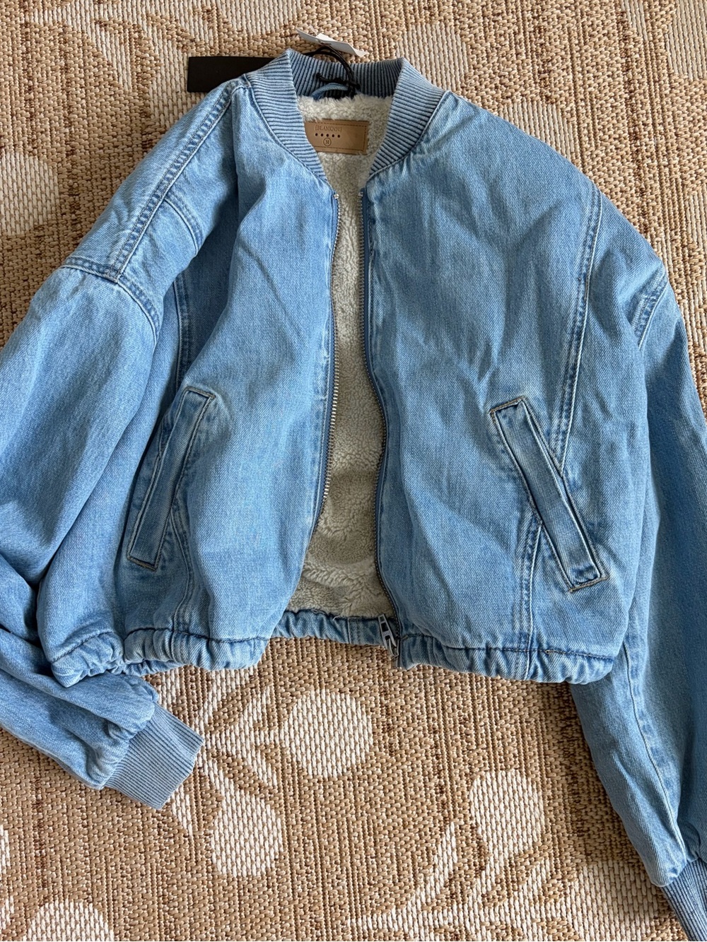 Blank NYC Light Blue Denim Sherpa-Lined Bomber Jacket